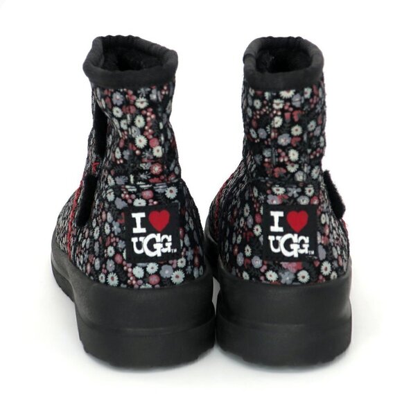 I Love UGG Kisses Black Floral Suede Upper Short Boots Ankle Booties - Picture 2 of 4